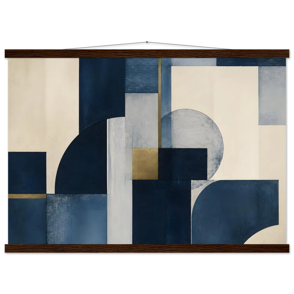 Blue Architecture: geometric abstract, blue and cream. Fine art poster, alternate frame and size.