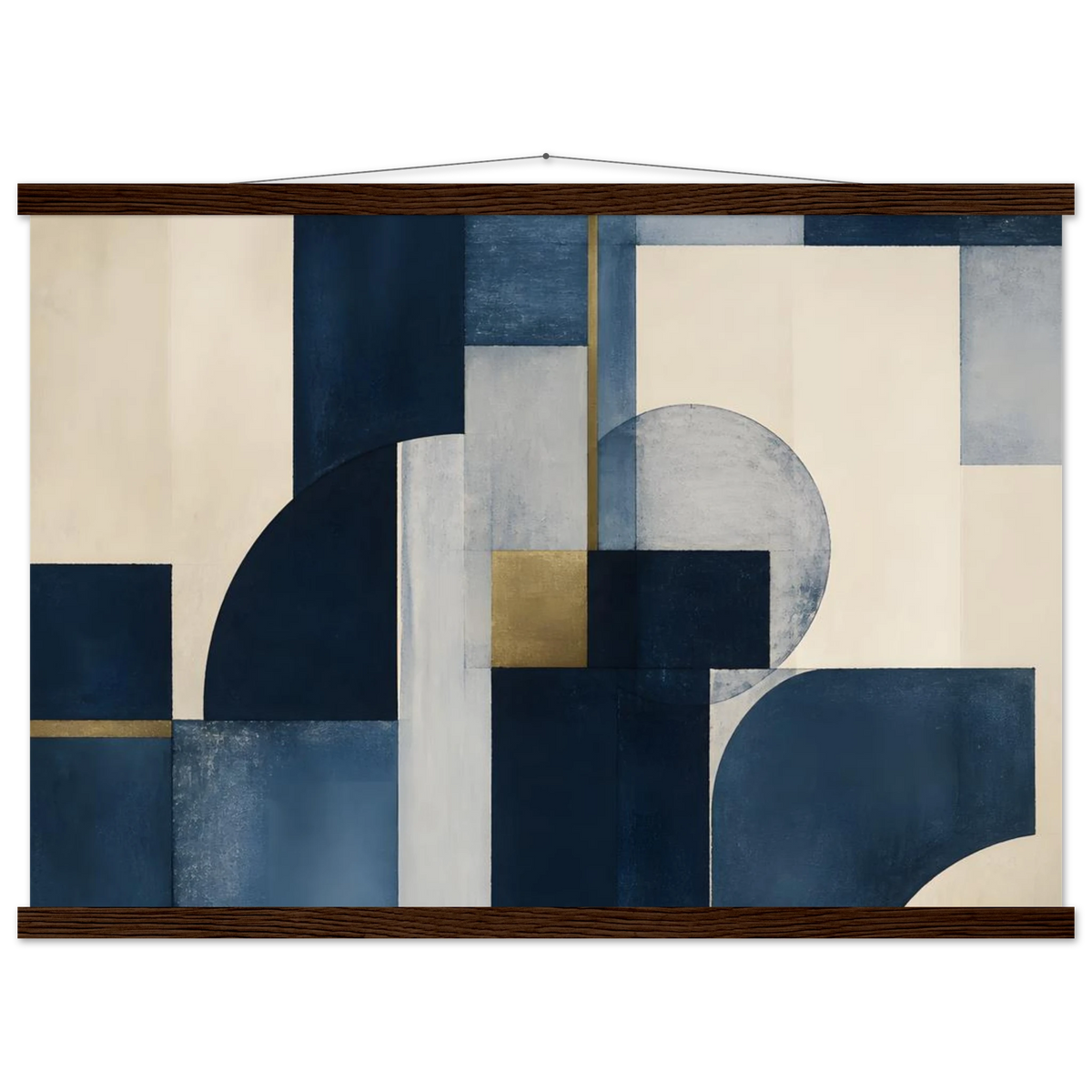 Blue Architecture: geometric abstract, blue and cream. Fine art poster, alternate frame and size.