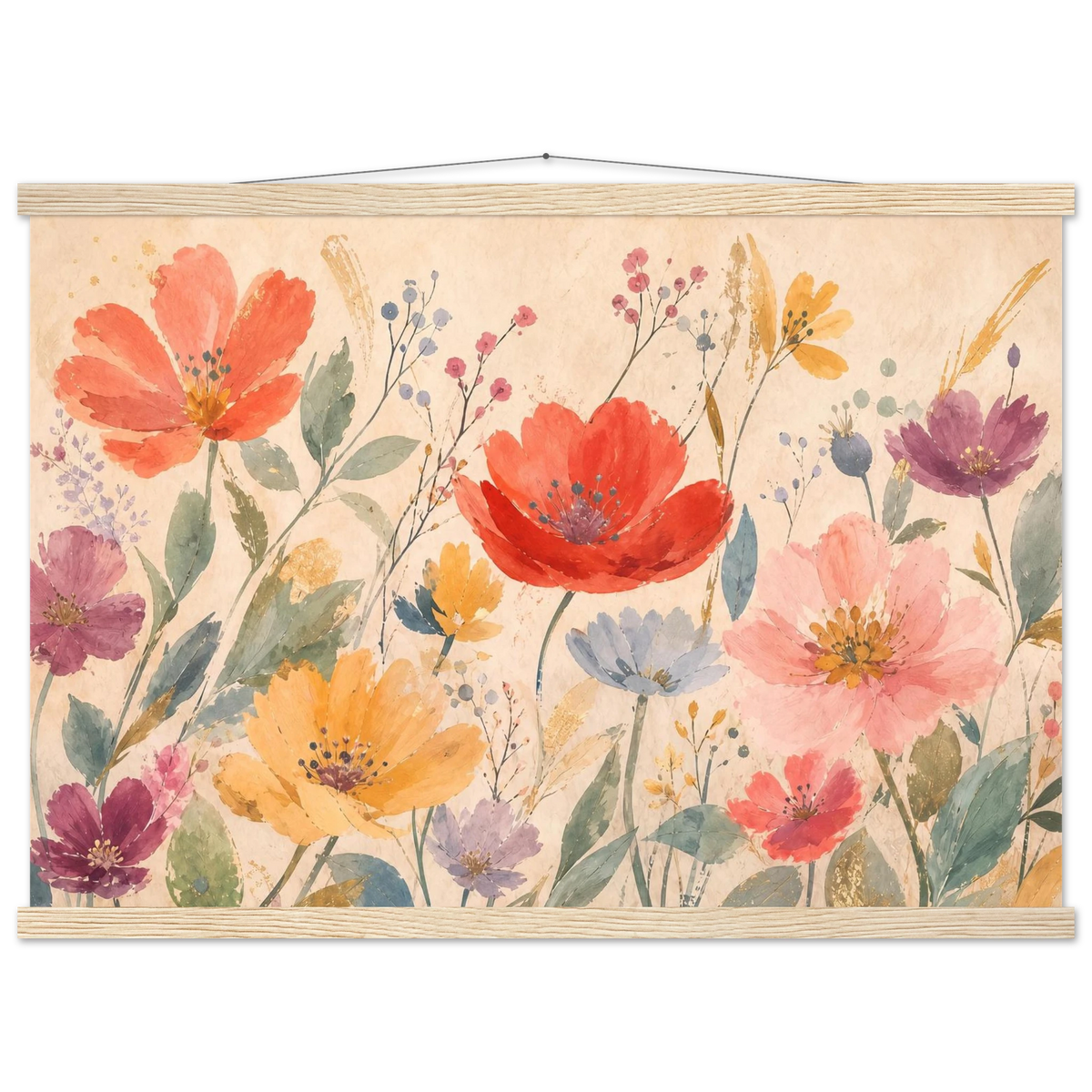 Floral Rhythm, flowers and botanical. Archival fine art poster shown framed.