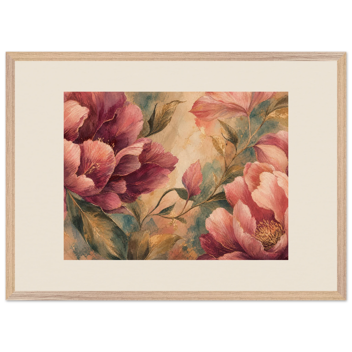 Crimson Peonies, flowers and botanical. Archival framed fine art print shown framed.