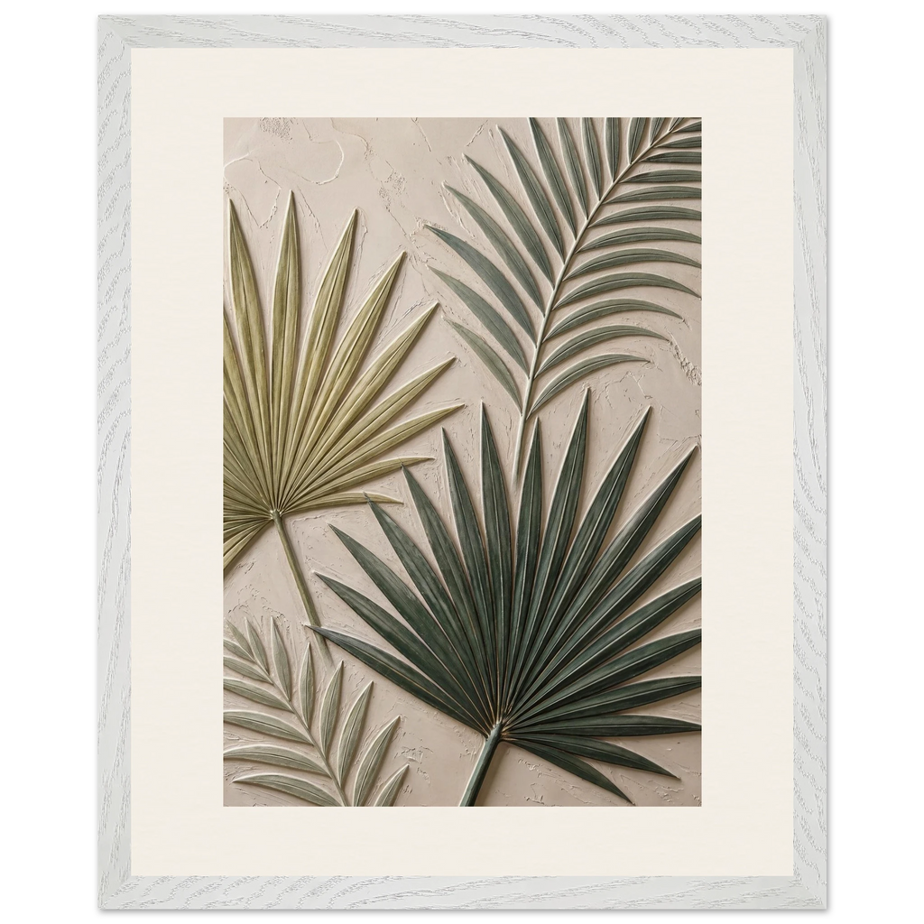 Carved Fronds, impasto, leaves and sand tones. Archival framed fine art print shown framed.