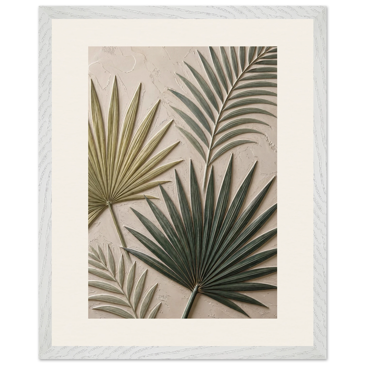 Carved Fronds, impasto, leaves and sand tones. Archival framed fine art print shown framed.