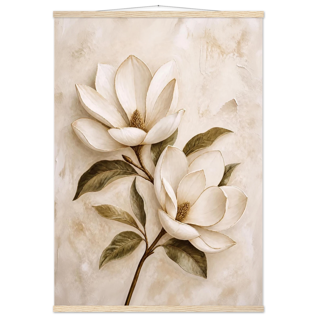 Gilded Magnolia: flowers and botanical. Museum-quality fine art poster.