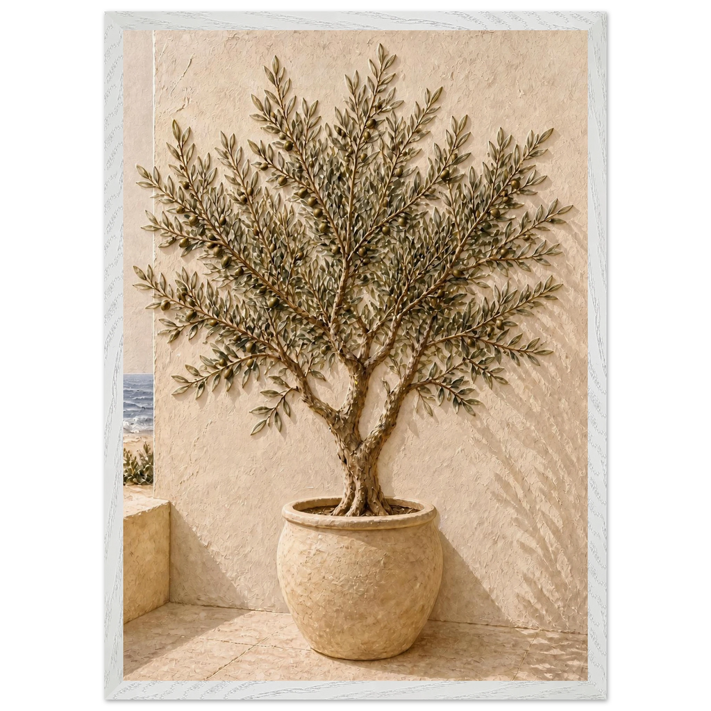 Olive Terrace, landscape and sun. Archival framed fine art print shown framed.