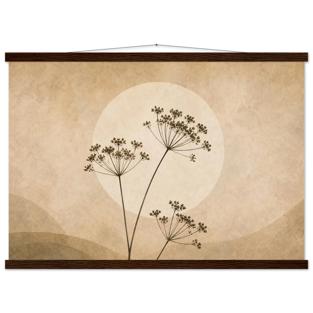 Pôster Wild Stems com suporte de madeira, hastes botânicas suaves em composição circular