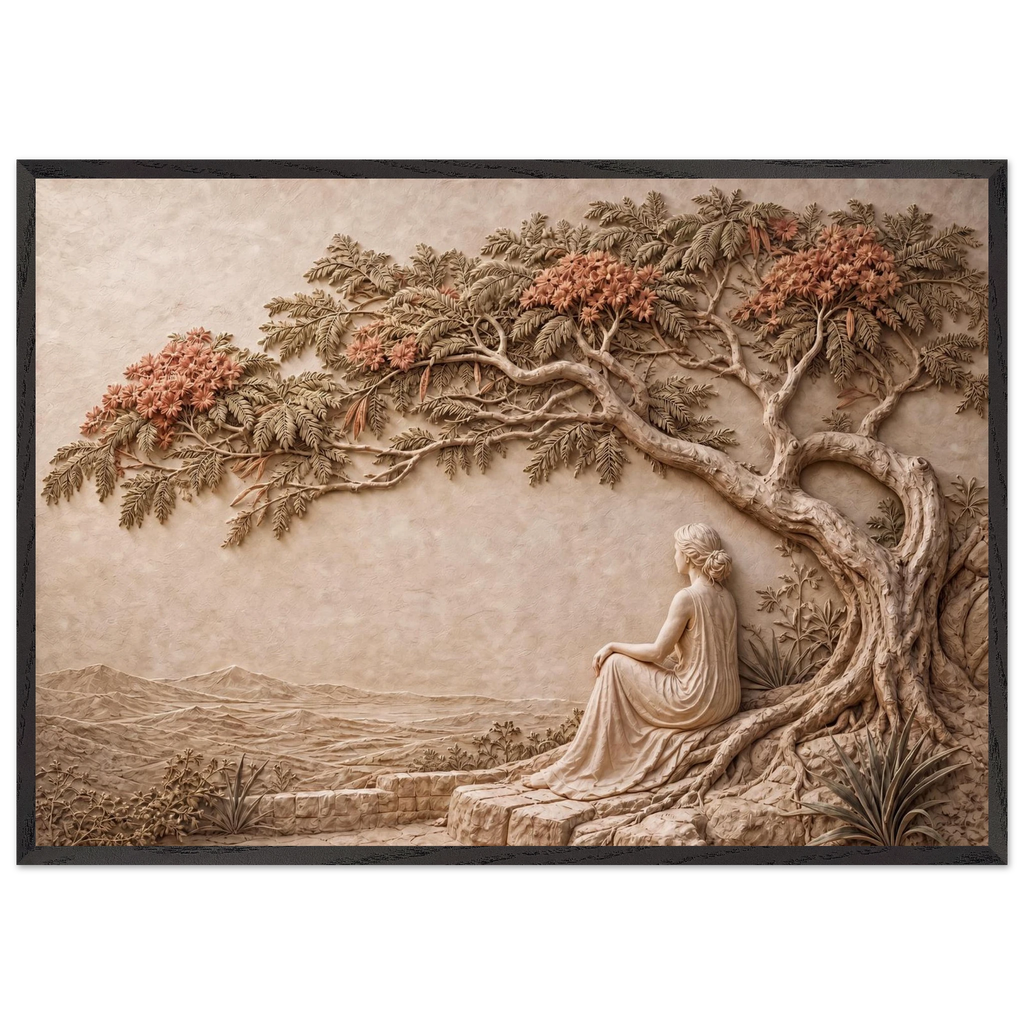 Under the Blossoms: impasto, figure and blossoming canopy. Museum-quality framed fine art print.