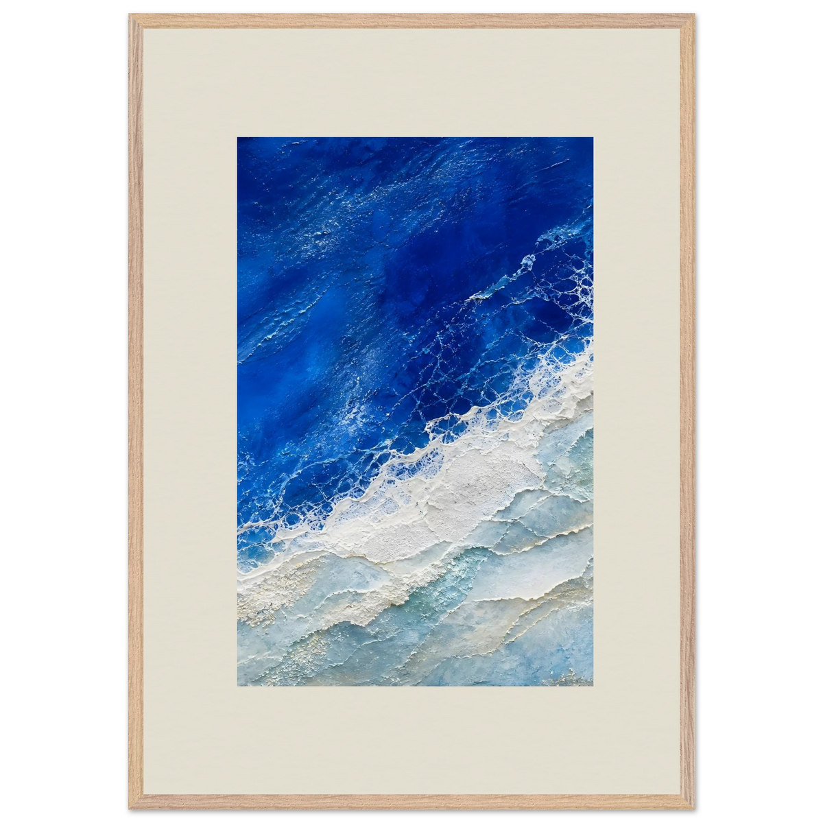 Cobalt Foam: abstract, cobalt and sea foam. Framed fine art print, alternate frame and size.