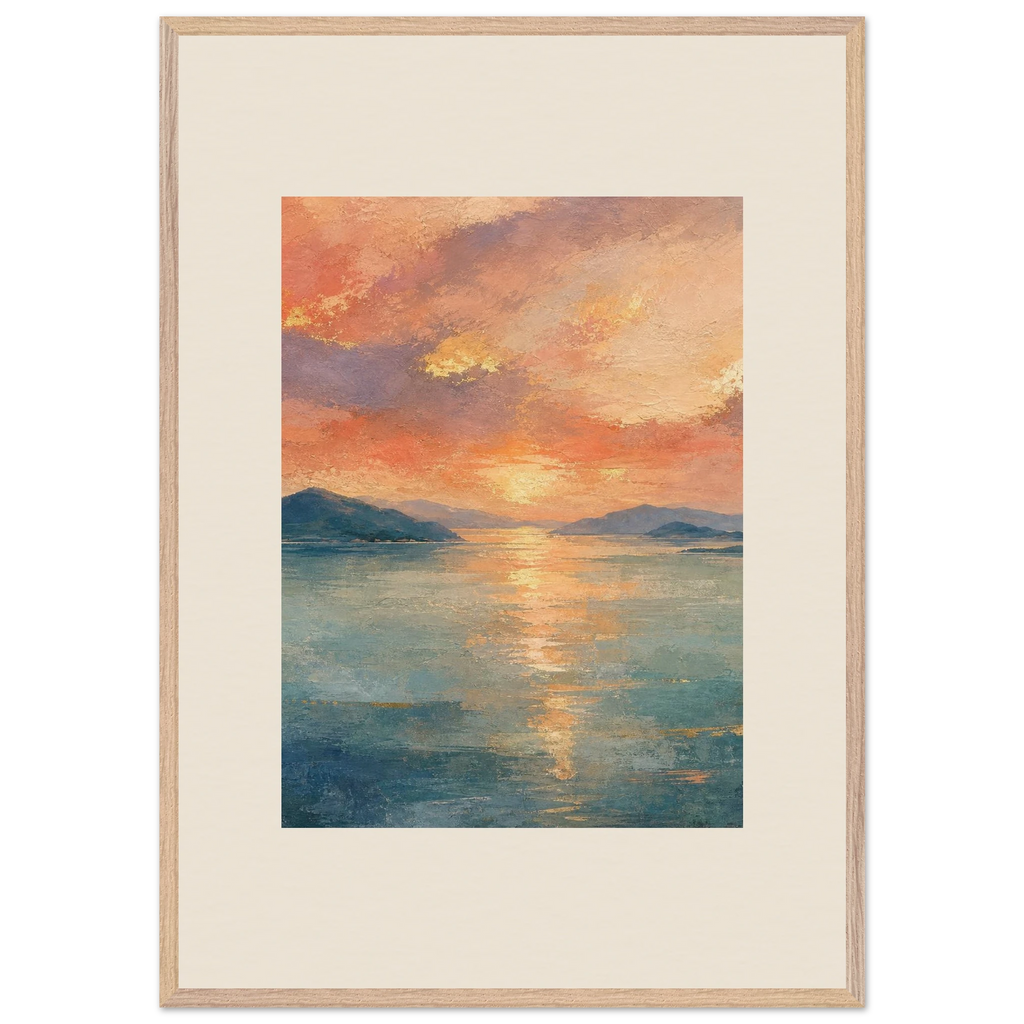 Setouchi Peach Dawn, riviera and japandi. Archival framed fine art print shown framed.