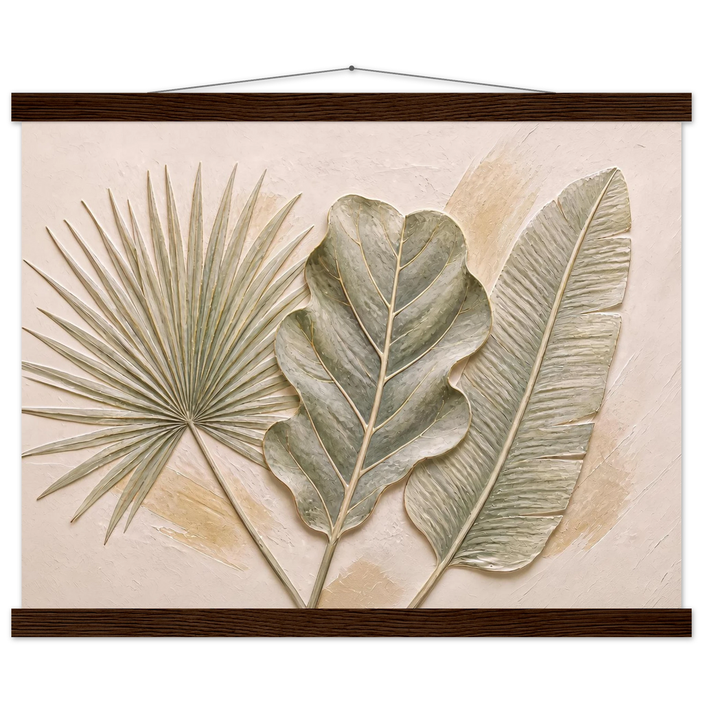 Three Leaves: botanical and nature. Fine art poster, alternate frame and size.
