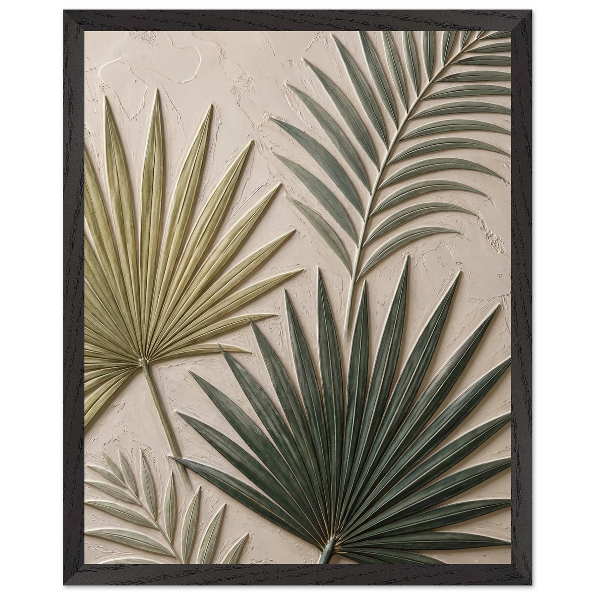 Carved Fronds, impasto, leaves and sand tones. Archival framed fine art print shown framed.