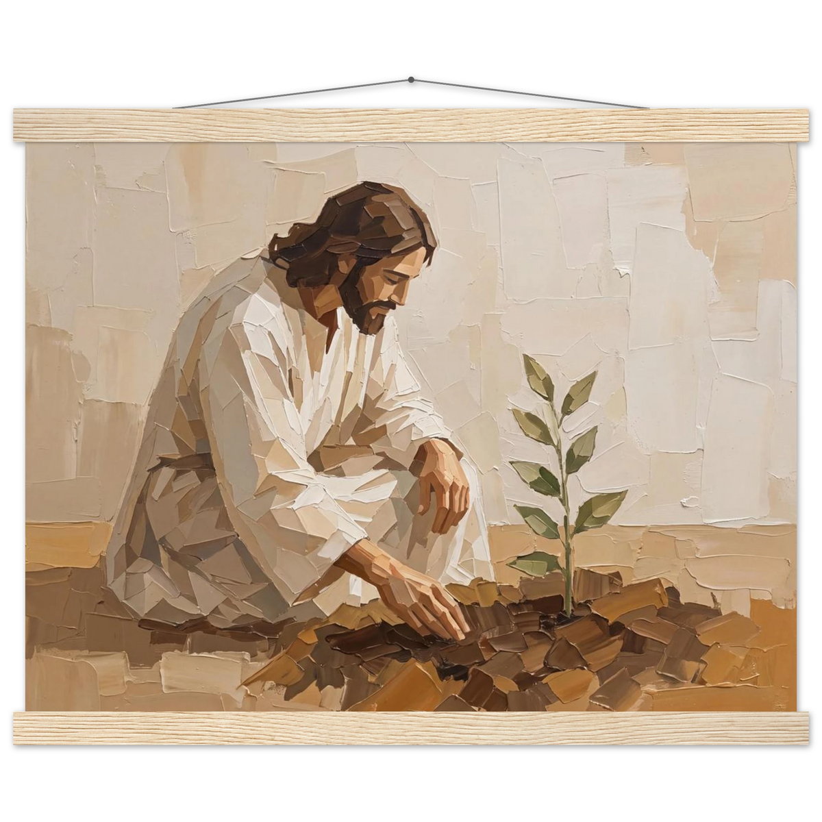 First Seeds: jesus, faith and botanical. Fine art poster with wooden hanger by The Light Stays.