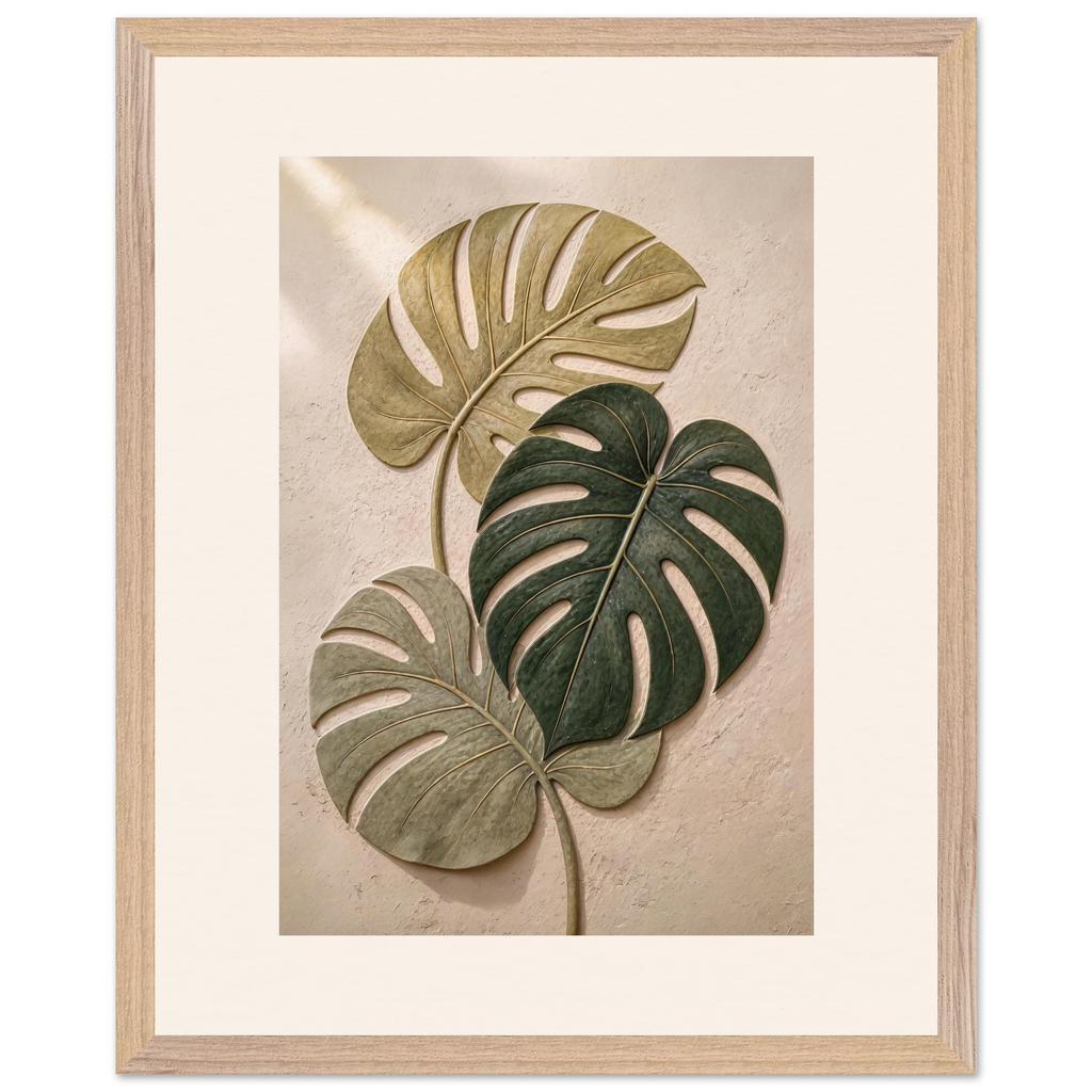 Stone Monstera, botanical and nature. Archival framed fine art print shown framed.