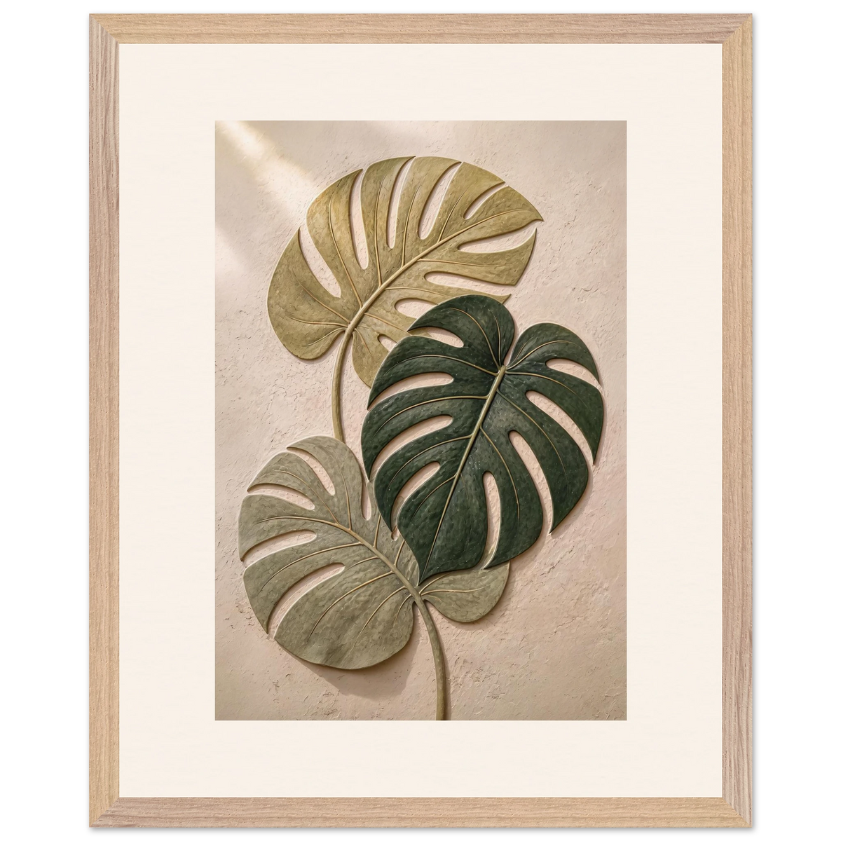 Stone Monstera, botanical and nature. Archival framed fine art print shown framed.