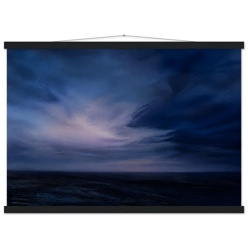 Blue Hour Field: night, horizon and deep blue. Fine art poster, alternate frame and size.