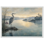 Heron at Dawn, japanese art and japandi. Archival framed fine art print shown framed.