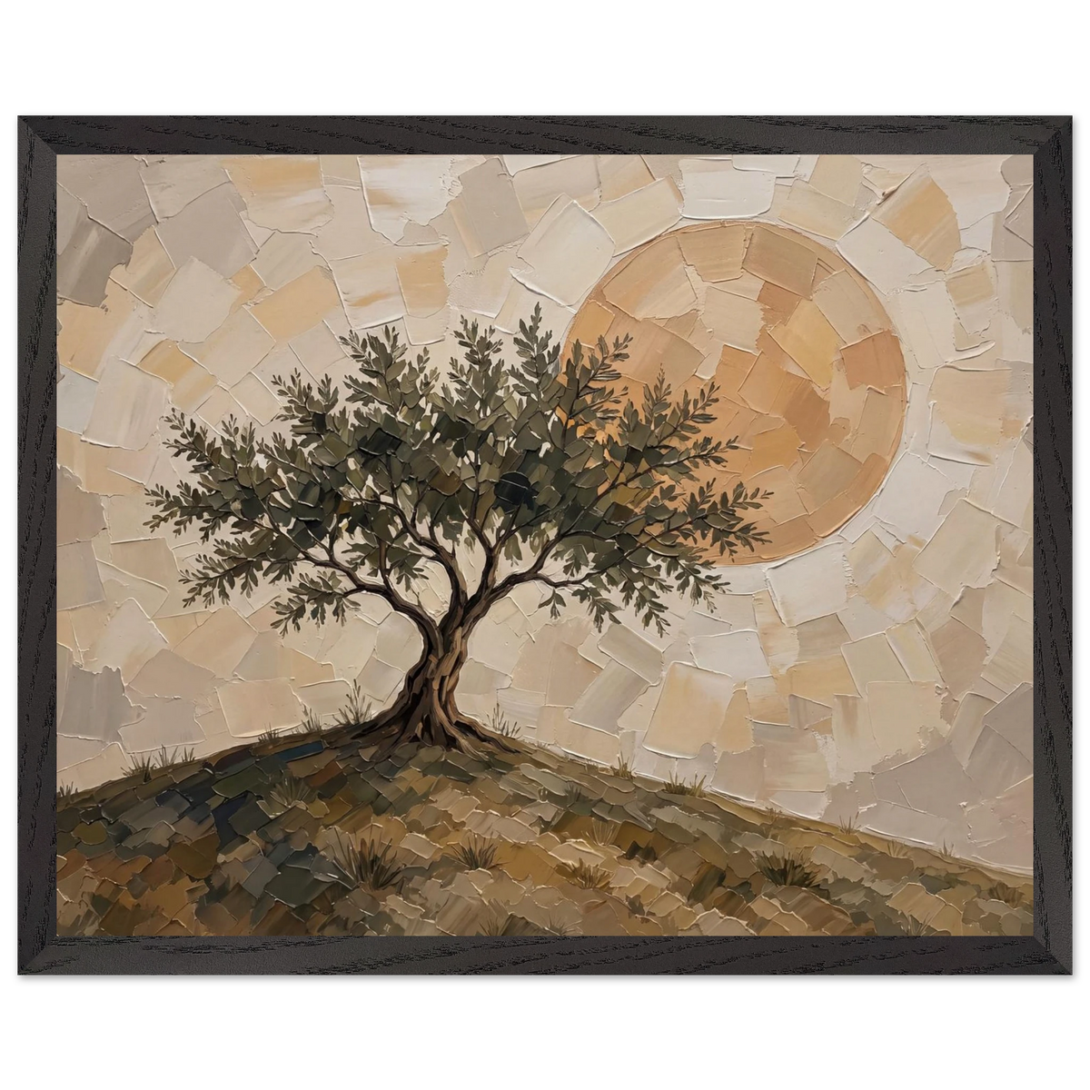 Olive Noon: hills, botanical and golden tones. Framed fine art print by The Light Stays.