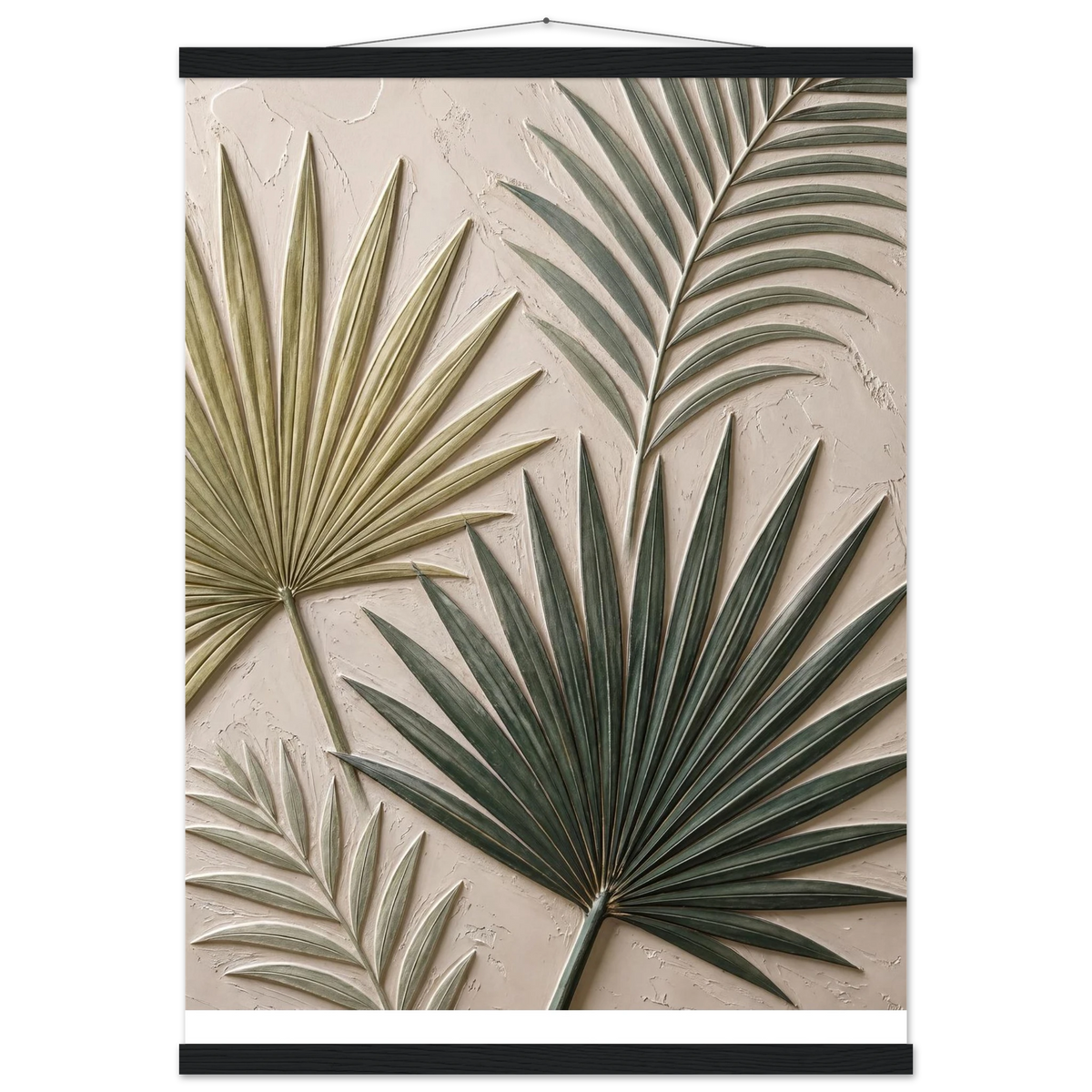 Carved Fronds: impasto, leaves and sand tones. Fine art poster, alternate frame and size.