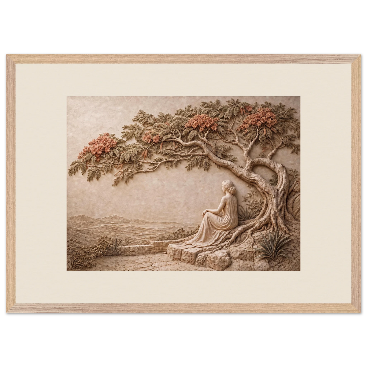 Under the Blossoms: impasto, figure and blossoming canopy. Framed fine art print, alternate frame and size.