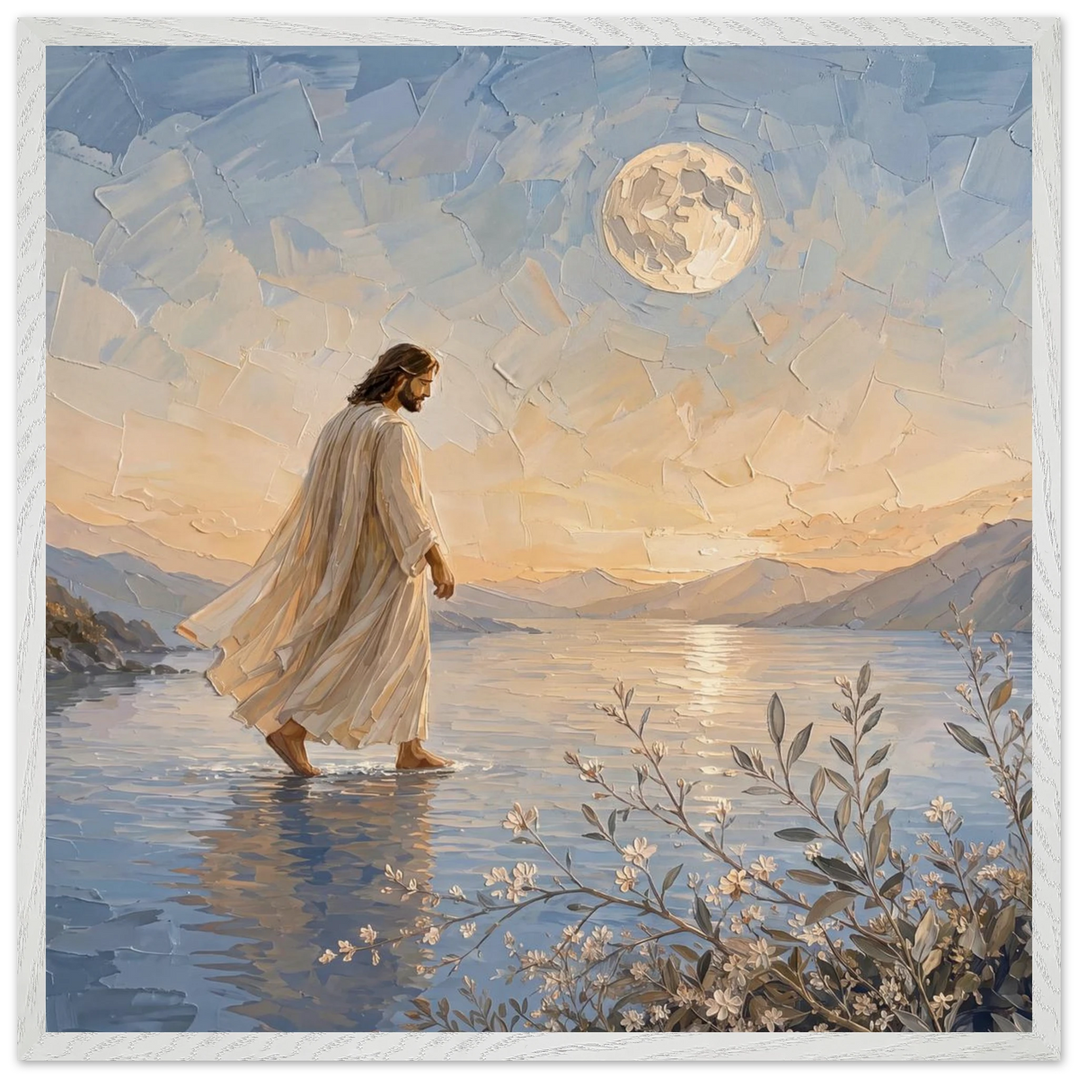 Upon the Waters: jesus, moon and night. Framed fine art print by The Light Stays.