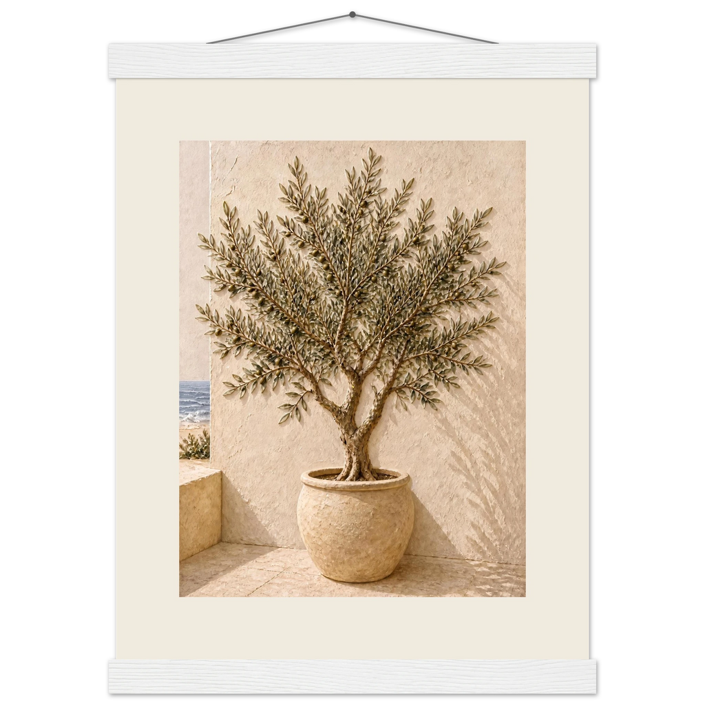 Olive Terrace: landscape and sun. Fine art poster, alternate frame and size.