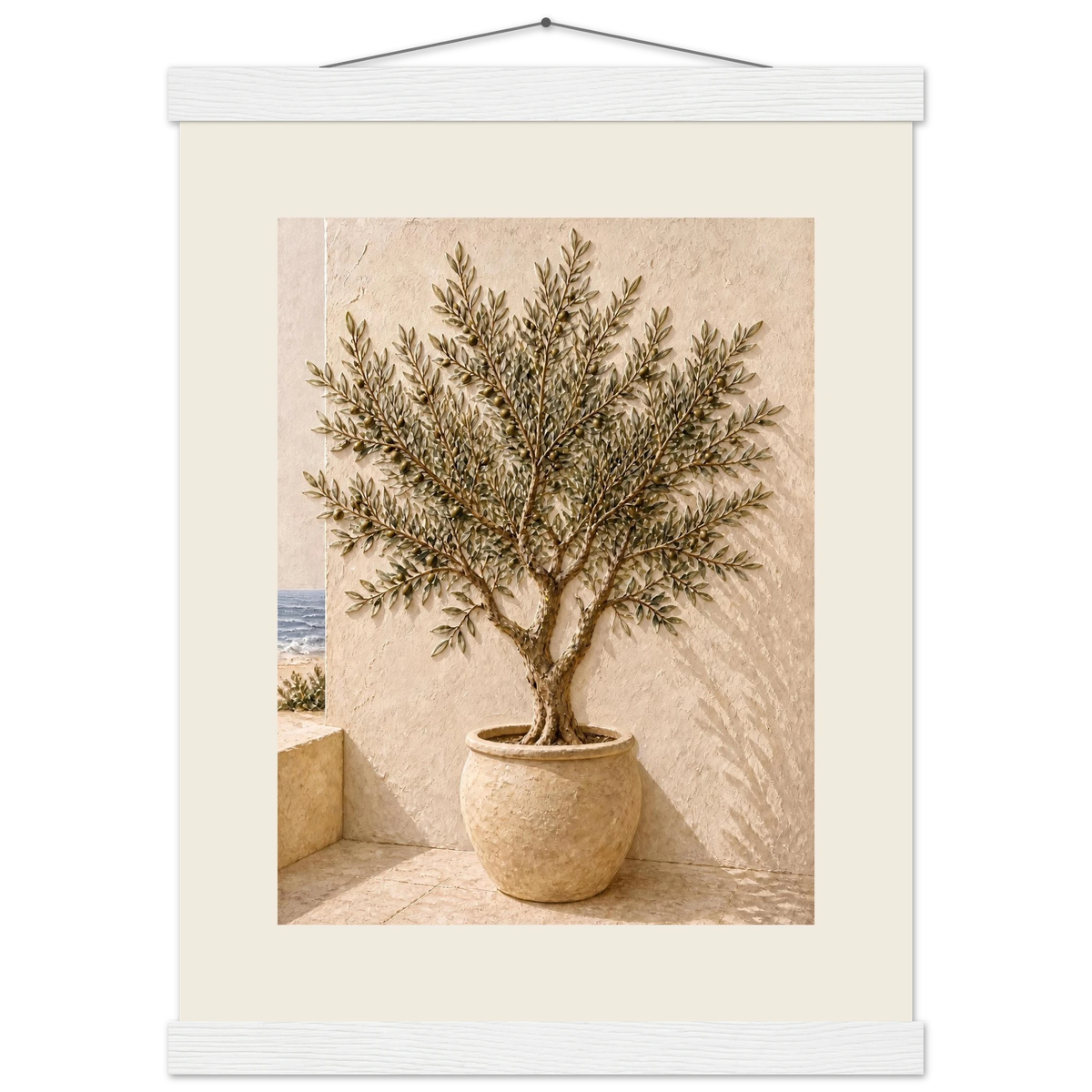 Olive Terrace: landscape and sun. Fine art poster, alternate frame and size.