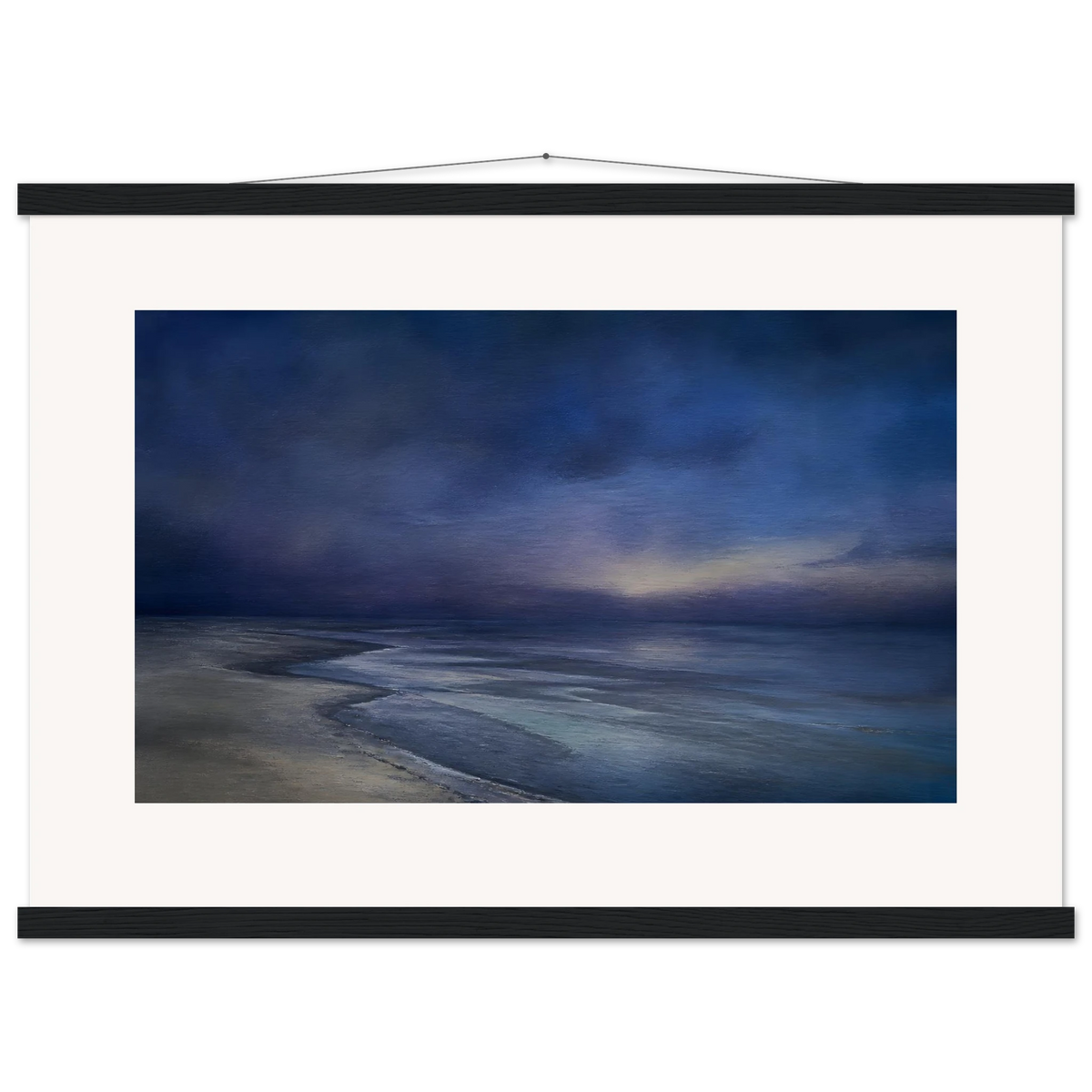 Blue Hour Shore: sea and coastal landscape. Fine art poster, alternate frame and size.