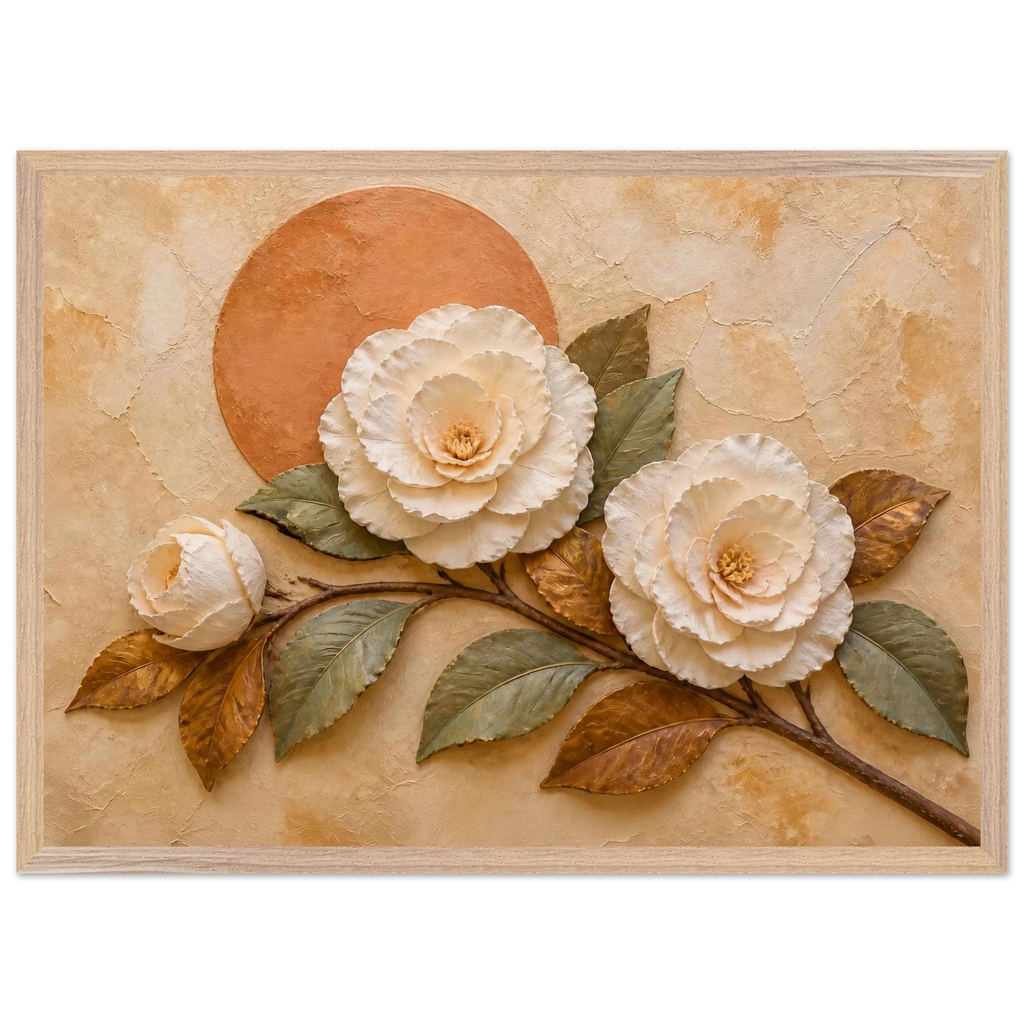 Camellia Eclipse: flowers and botanical. Framed fine art print, alternate frame and size.
