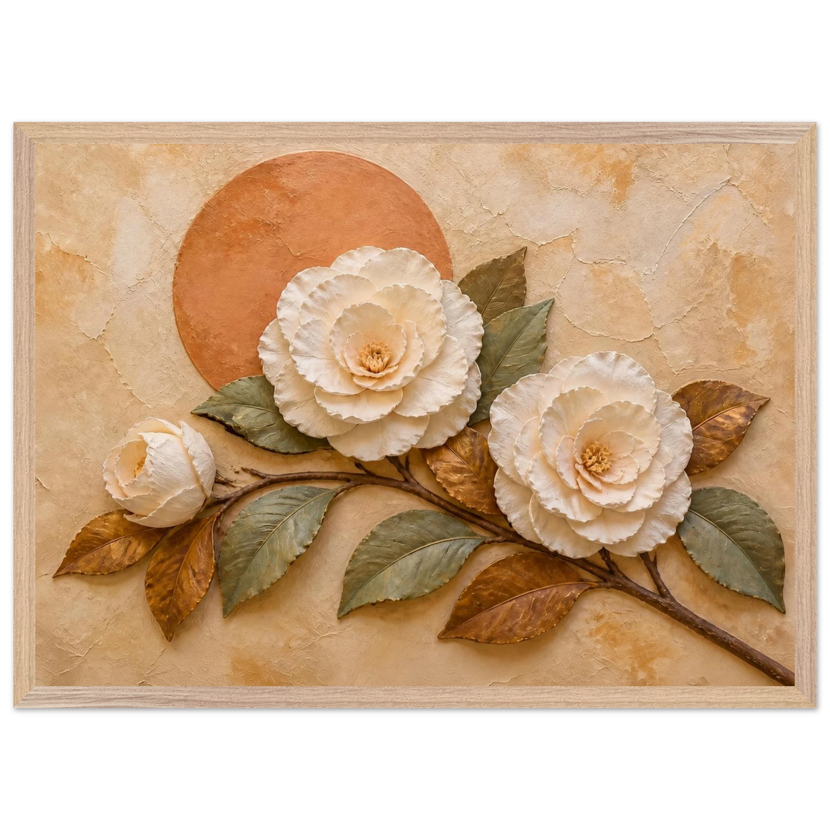 Camellia Eclipse: flowers and botanical. Framed fine art print, alternate frame and size.