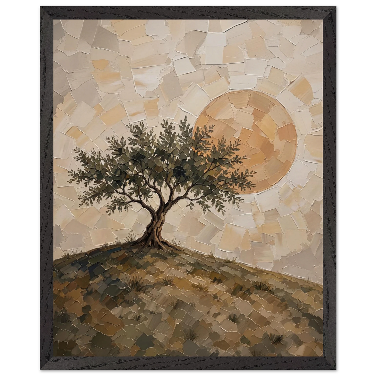 Olive Noon: hills, botanical and golden tones. Framed fine art print by The Light Stays.