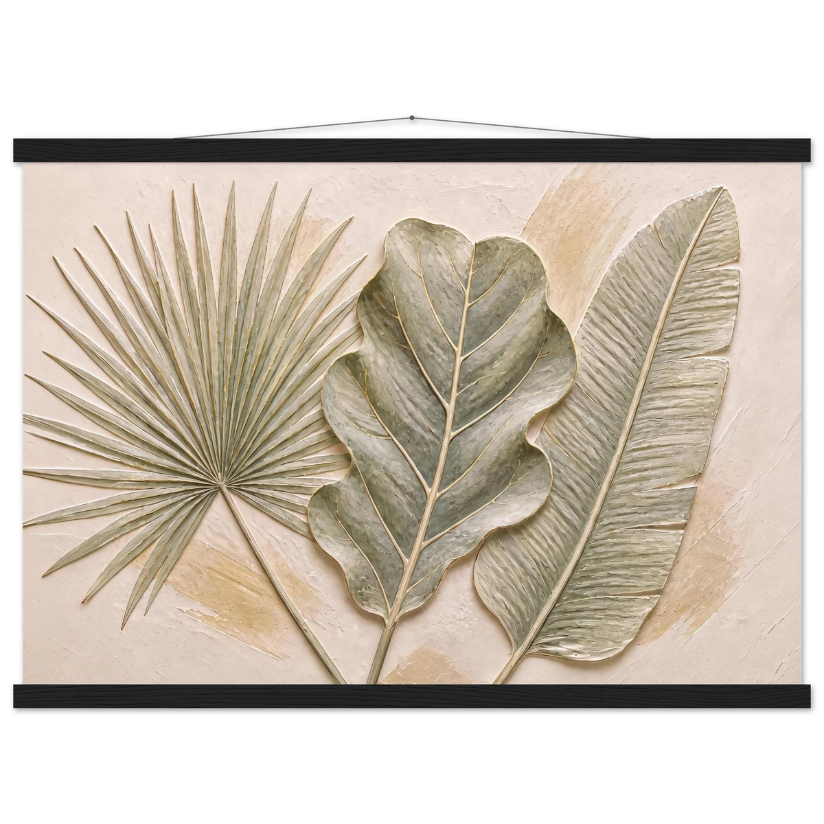Three Leaves: botanical and nature. Fine art poster, alternate frame and size.