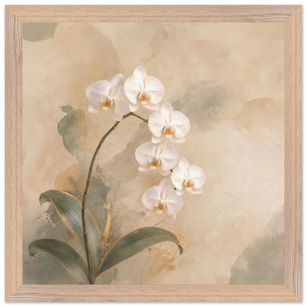 Orchid Luminance: botanical, pale gold and floral art. Framed fine art print by The Light Stays.