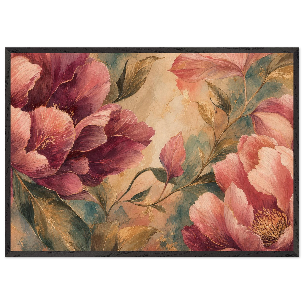 Crimson Peonies, flowers and botanical. Archival framed fine art print shown framed.