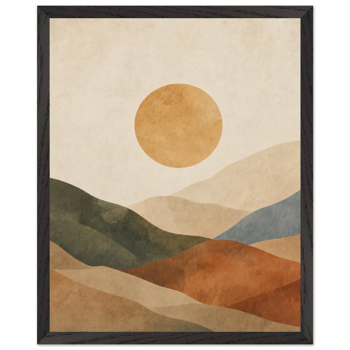 Kindled Earth: sun, hills and ochre palette. Framed fine art print by The Light Stays.