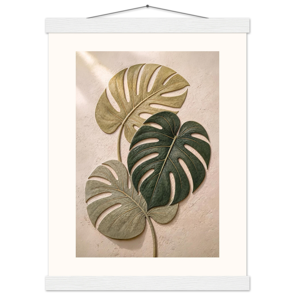 Stone Monstera: botanical and nature. Fine art poster, alternate frame and size.