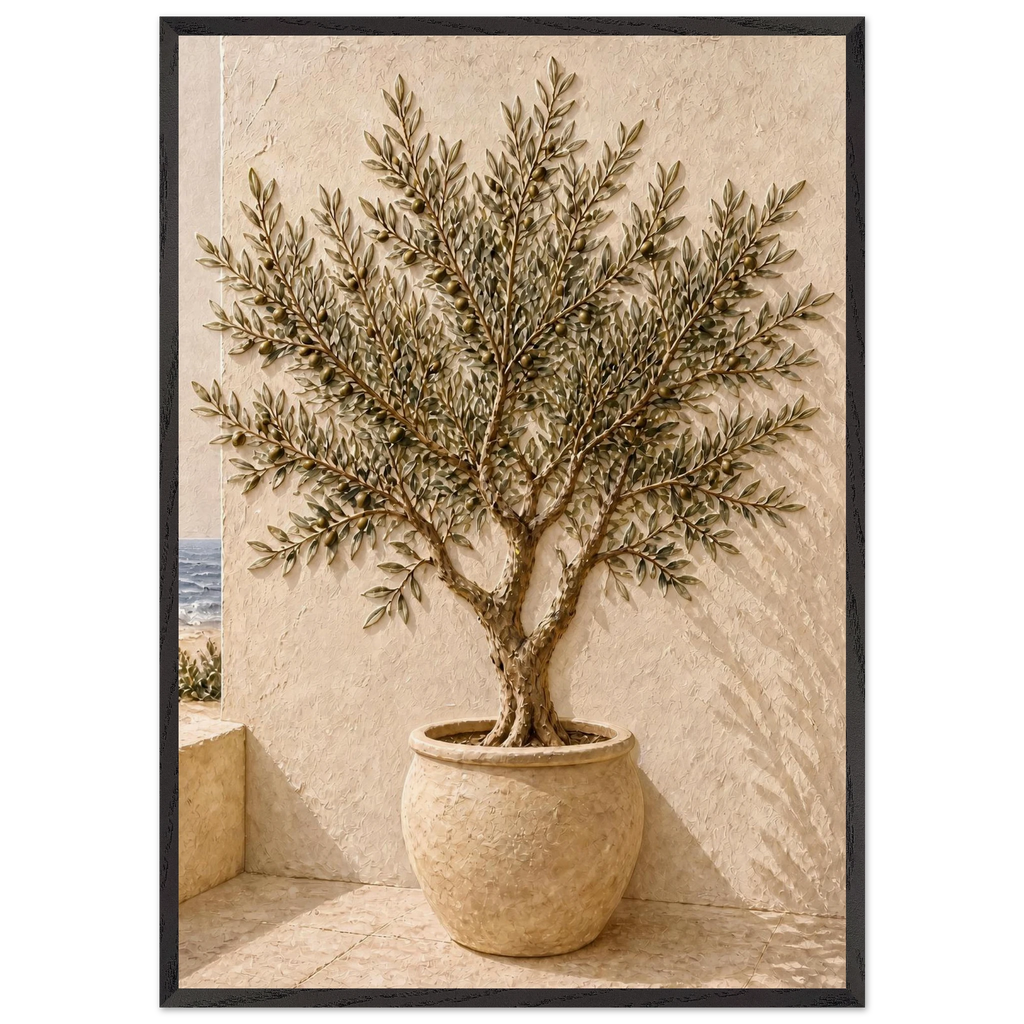 Olive Terrace, landscape and sun. Archival framed fine art print shown framed.