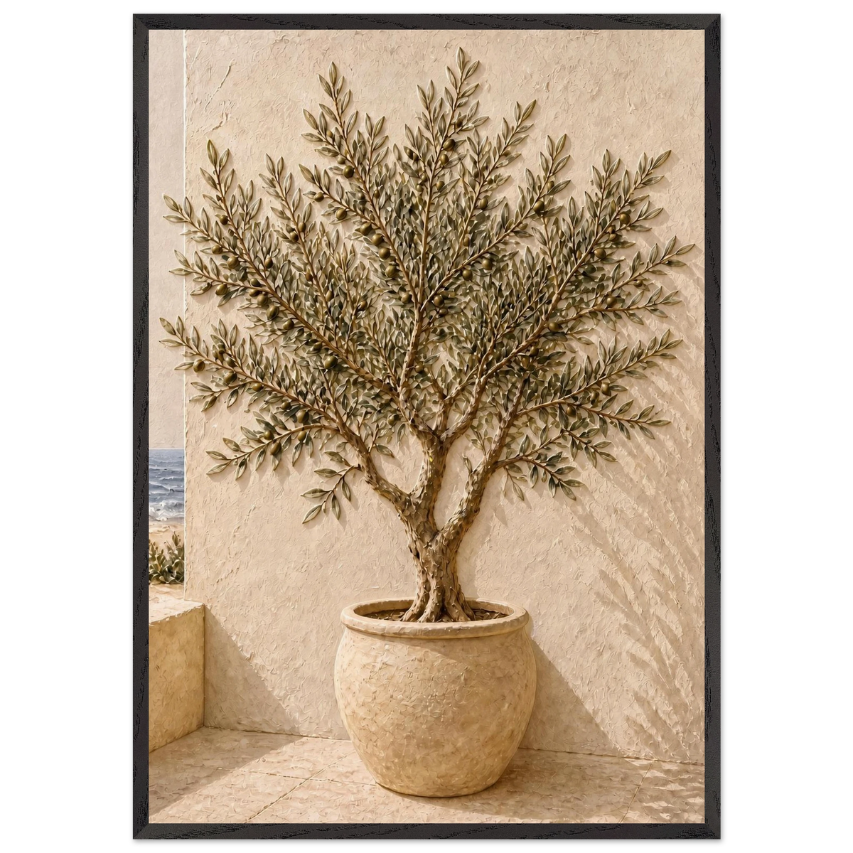 Olive Terrace, landscape and sun. Archival framed fine art print shown framed.