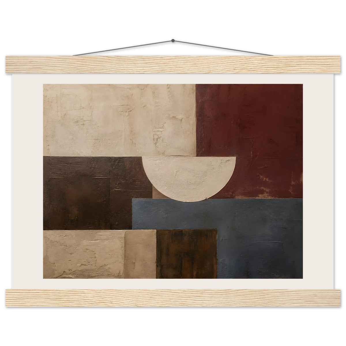 Ruby Blocks, geometric abstract, red and texture. Archival fine art poster shown framed.