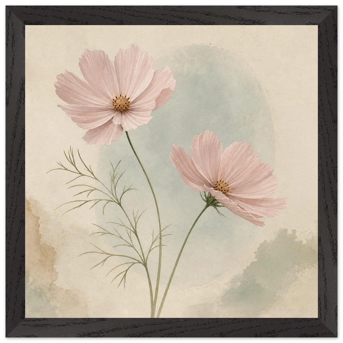 Cosmos Unison: flowers, blush and celadon. Framed fine art print by The Light Stays.