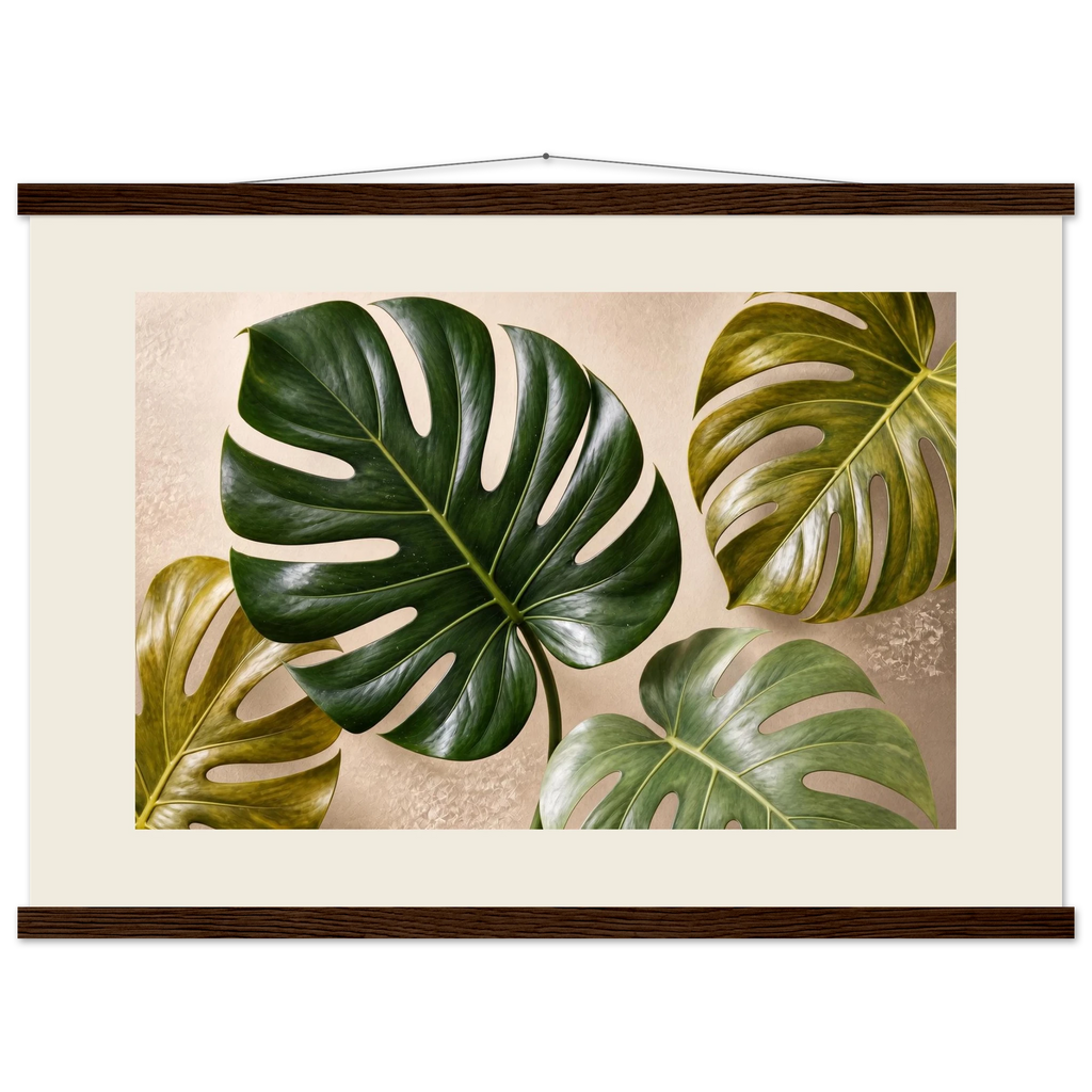 Four Greens: leaves, vivid green and impasto. Fine art poster, alternate frame and size.