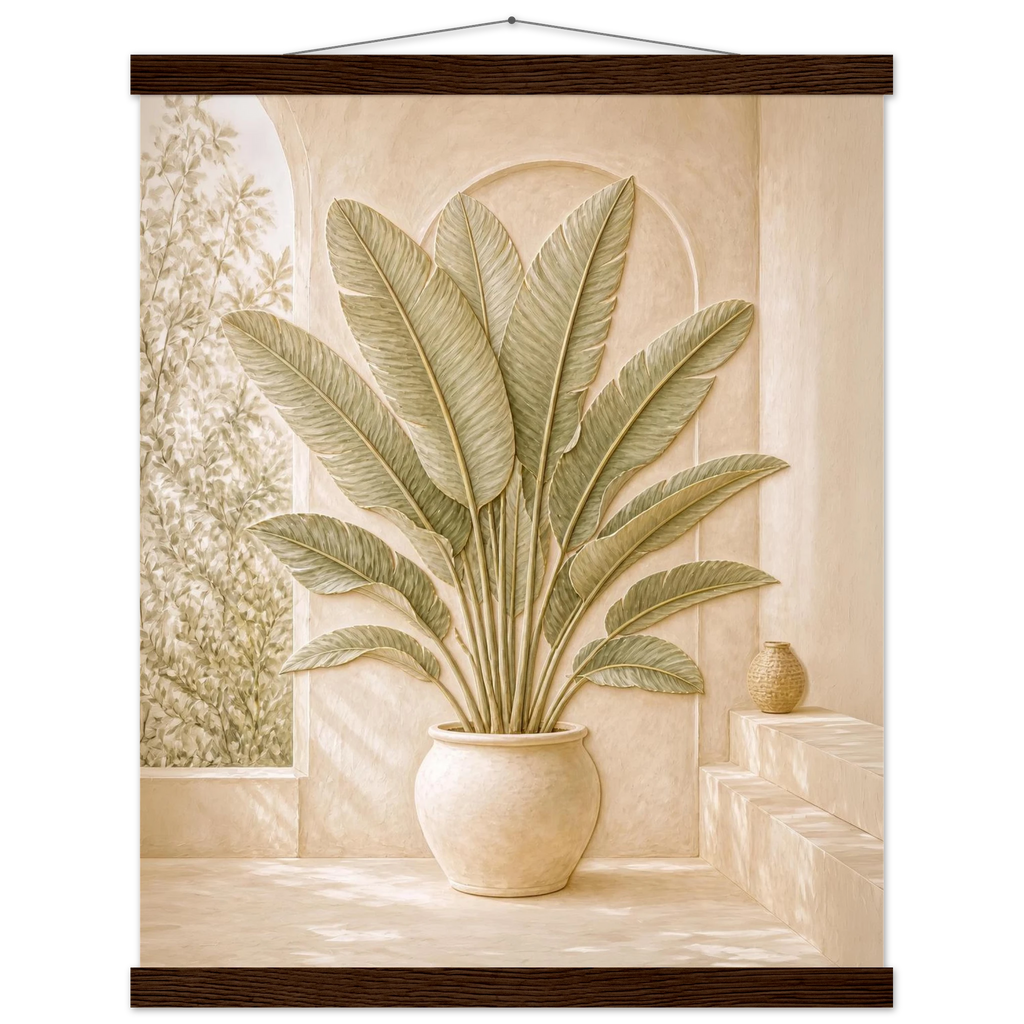 Courtyard Noon, landscape and sun. Archival fine art poster shown framed.