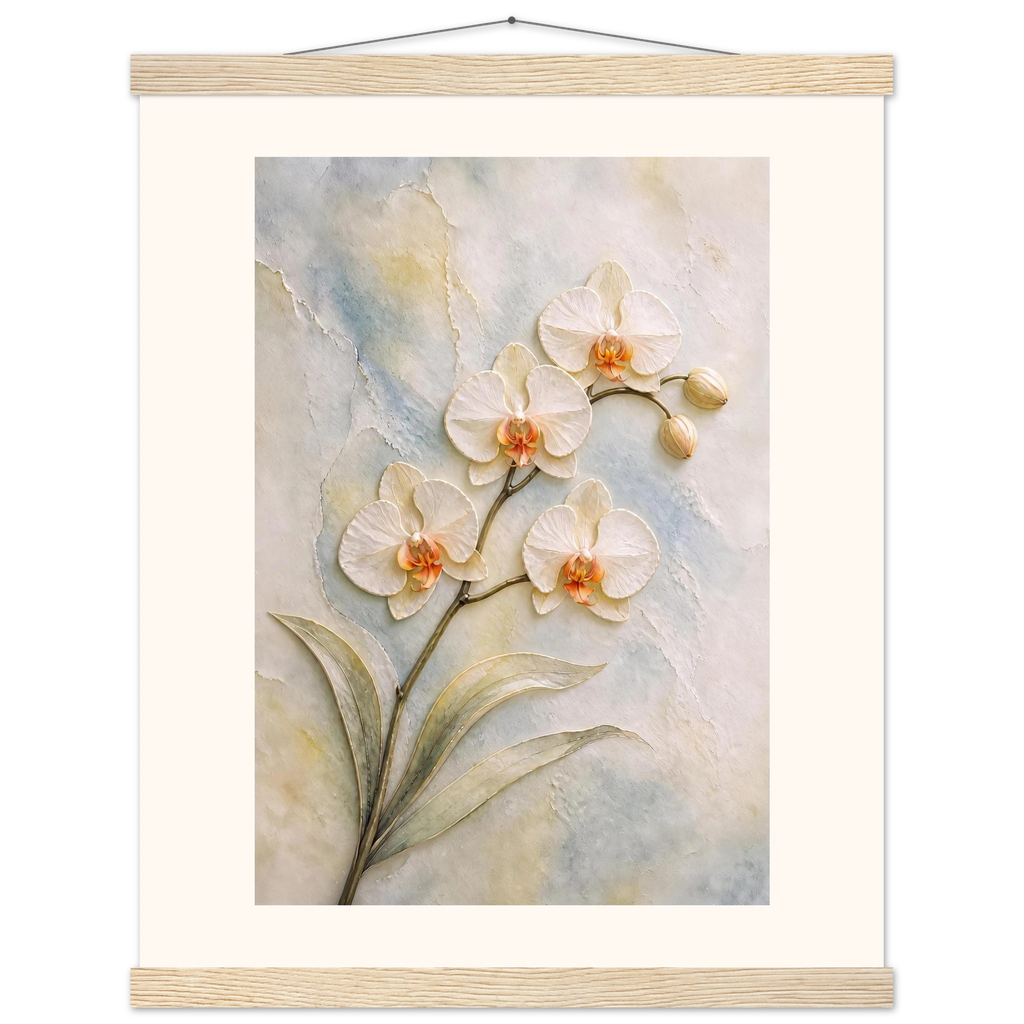 Porcelain Orchid, flowers and botanical. Archival fine art poster shown framed.