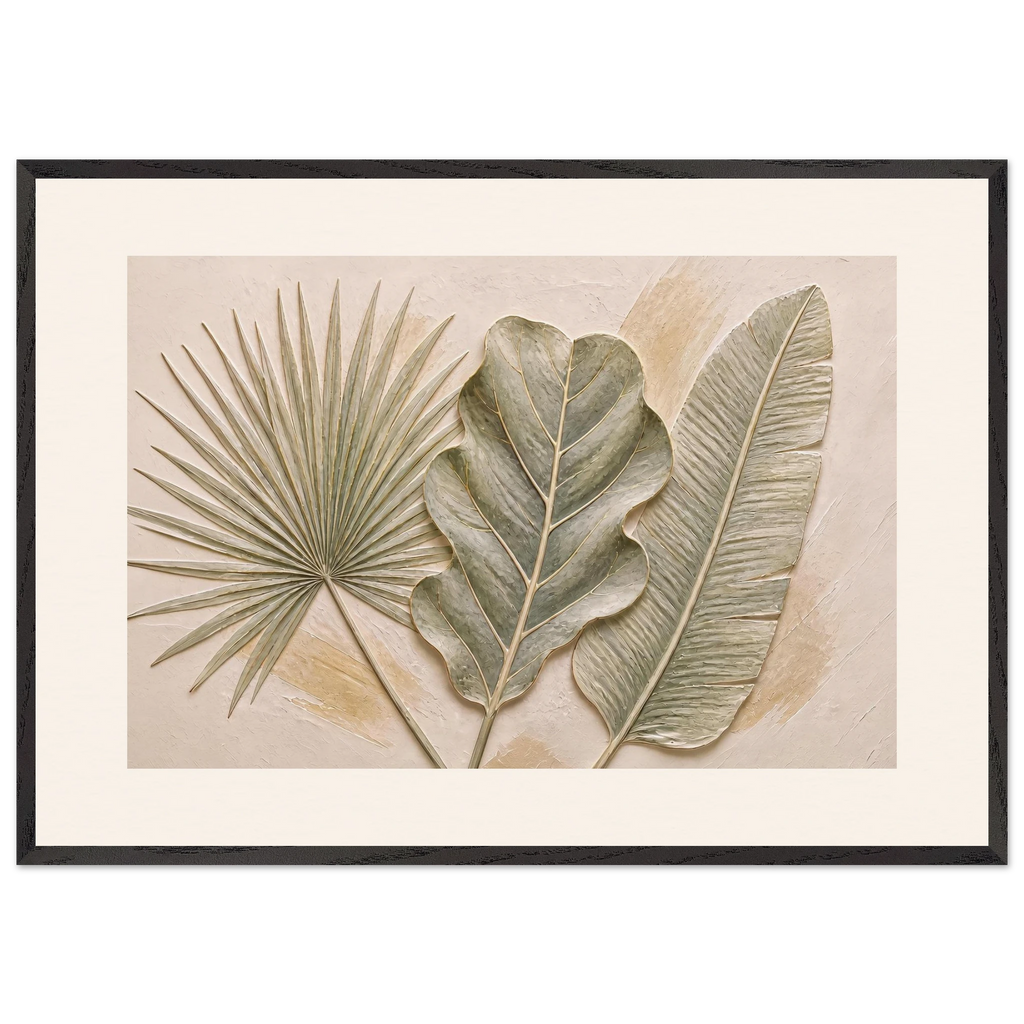 Three Leaves, botanical and nature. Archival framed fine art print shown framed.