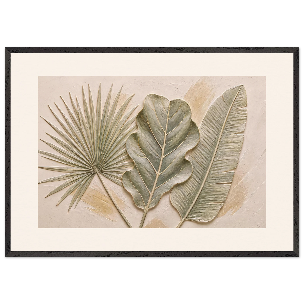 Three Leaves, botanical and nature. Archival framed fine art print shown framed.