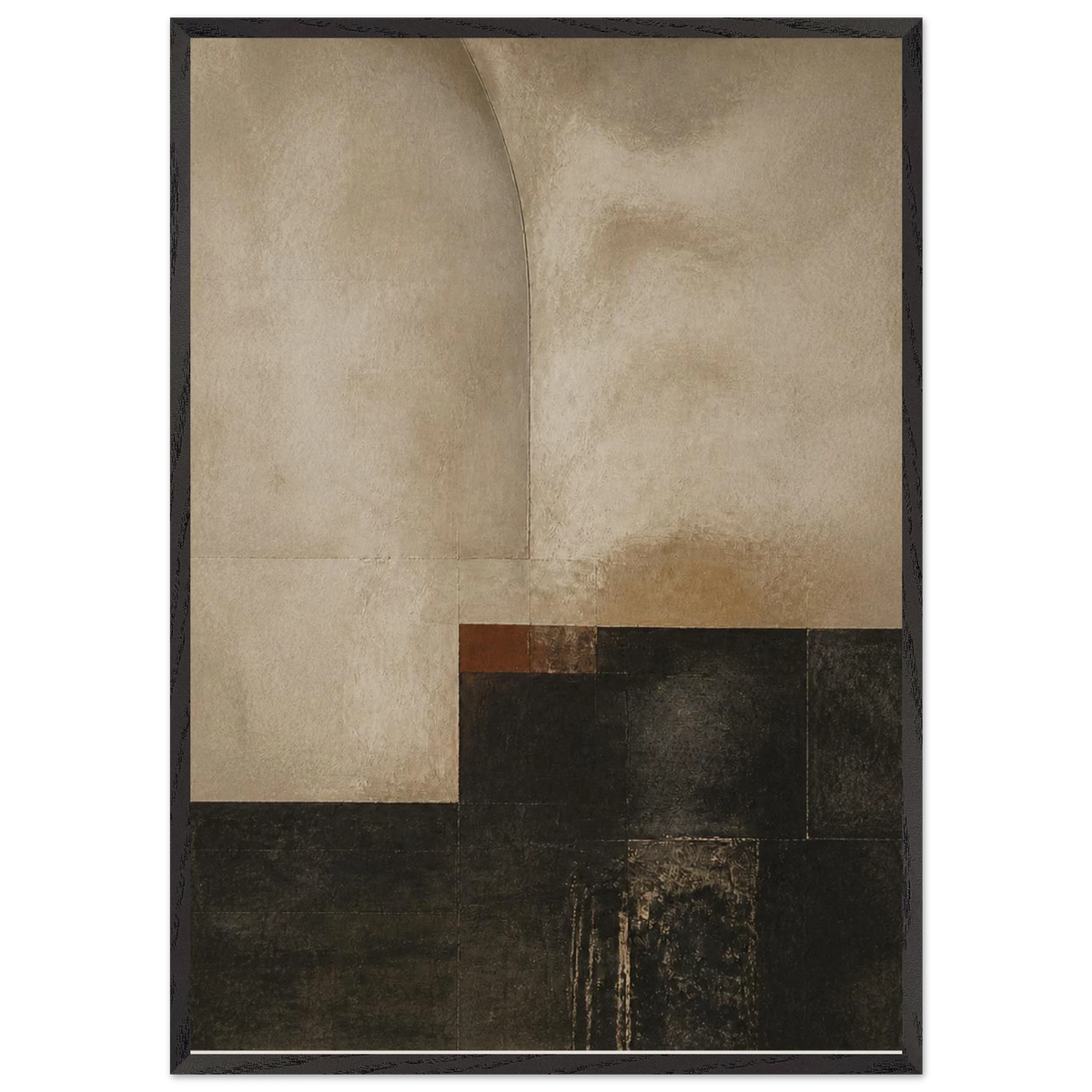 Limewash Triptych, Panel III of III: abstract, mineral texture and neutral tones. Framed fine art print, alternate frame and size.