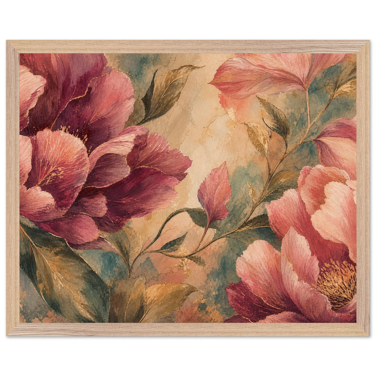 Crimson Peonies: flowers and botanical. Framed fine art print, alternate frame and size.