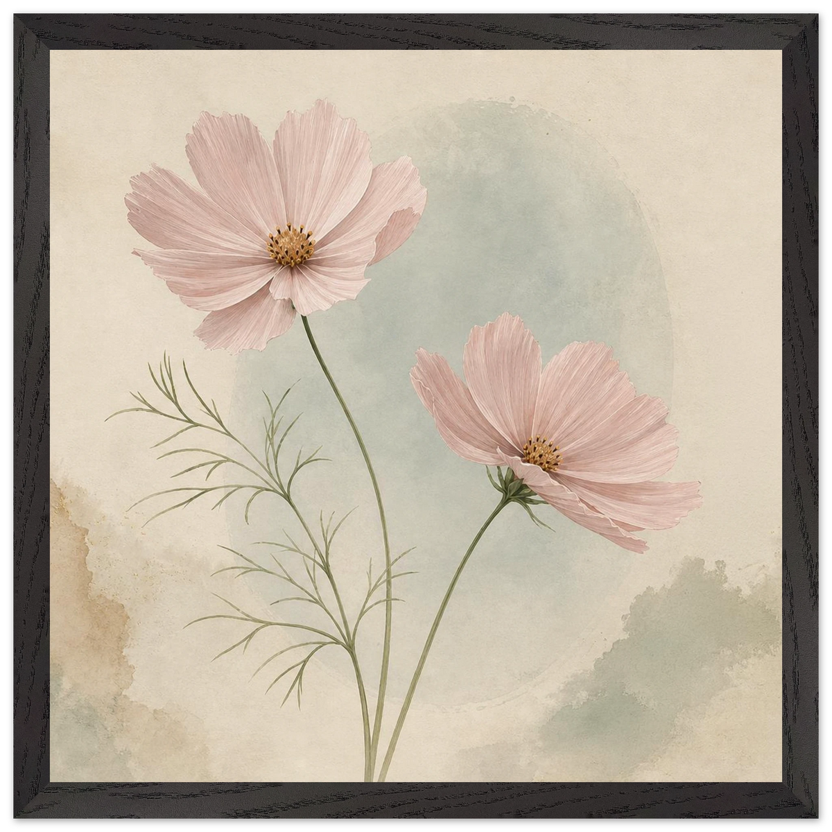 Cosmos Unison: flowers, blush and celadon. Framed fine art print by The Light Stays.