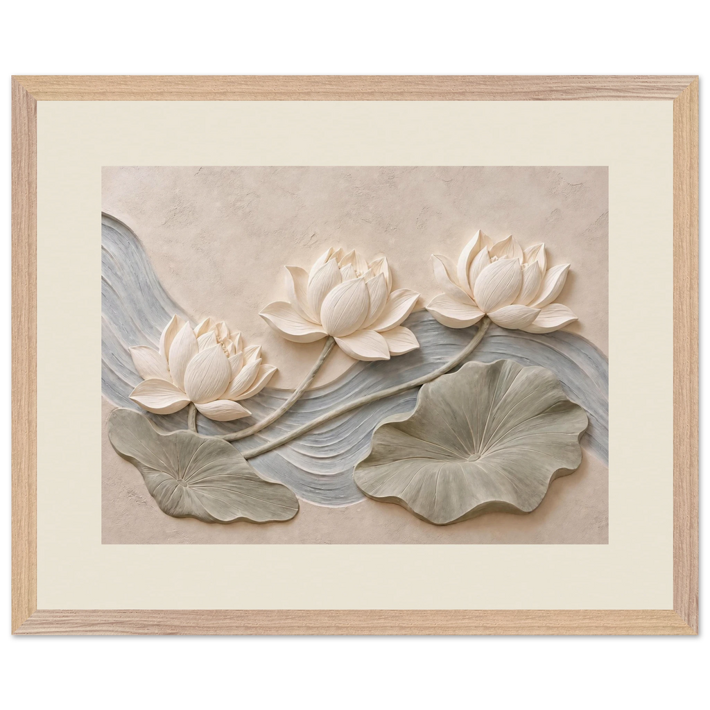 Lotus Current, flowers and botanical. Archival framed fine art print shown framed.