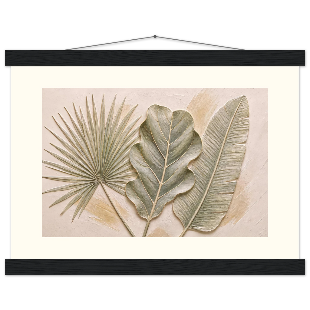 Three Leaves: botanical and nature. Museum-quality fine art poster.