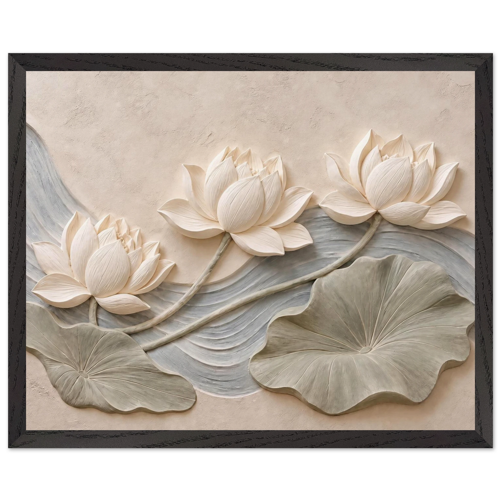 Lotus Current: flowers and botanical. Framed fine art print, alternate frame and size.