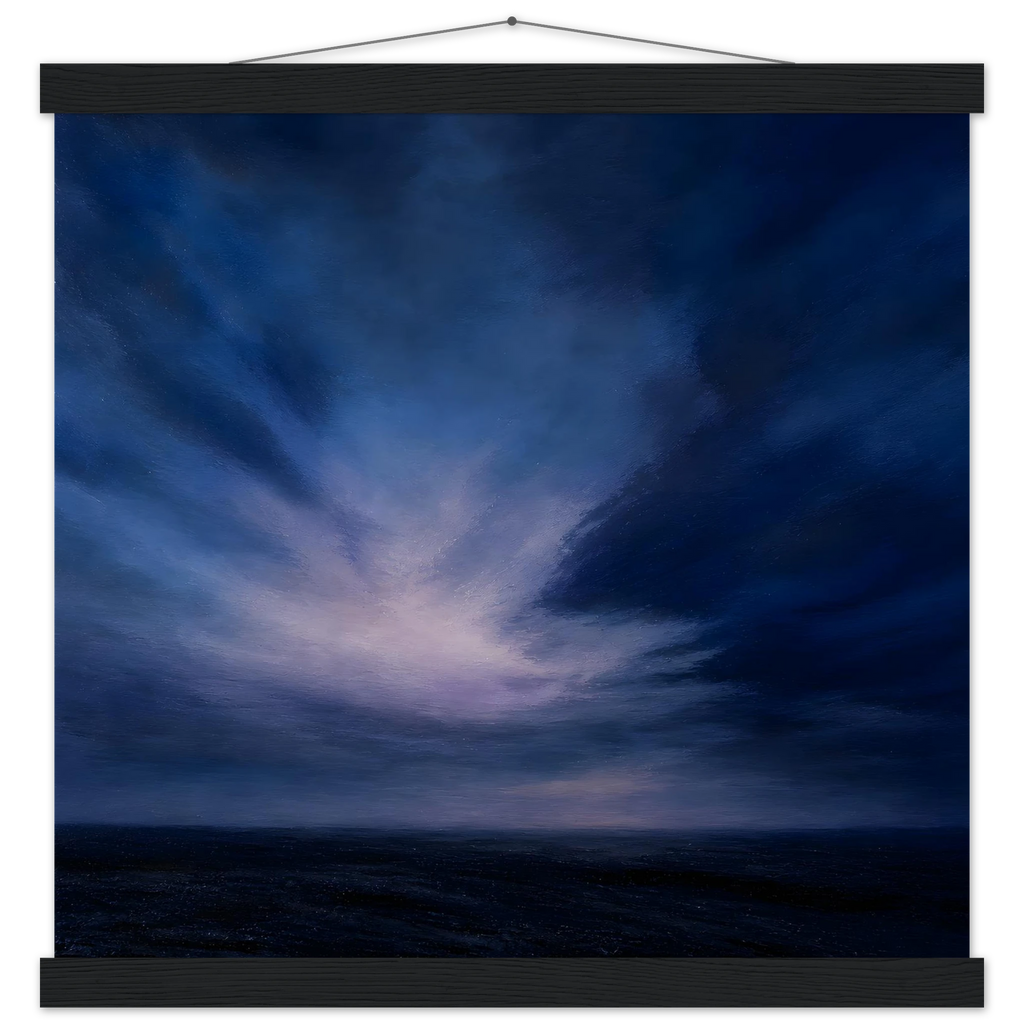 Blue Hour Field: night, horizon and deep blue. Museum-quality fine art poster.